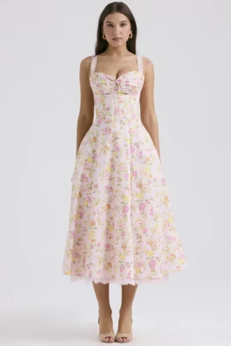 Robe bustier en coton à imprimé Rosalee Pink Meadow