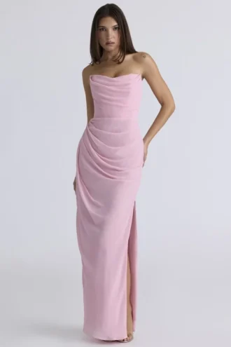 Robe bustier en georgette « Adrienne » rose quartz