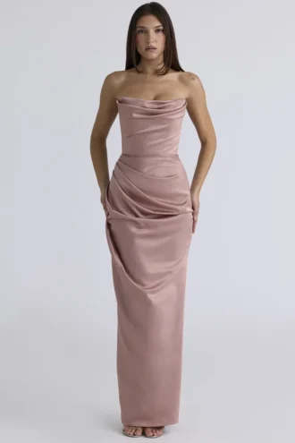 Robe bustier en satin rose poudré « Adrienne »