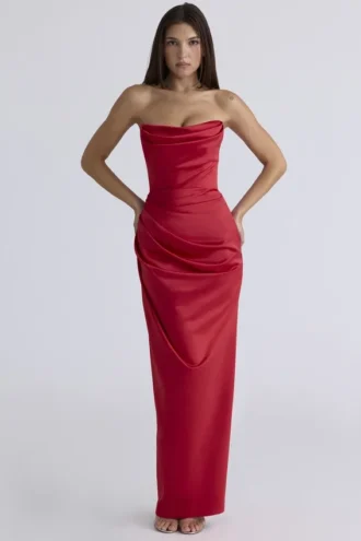 Robe bustier en satin rouge vif « Adrienne »