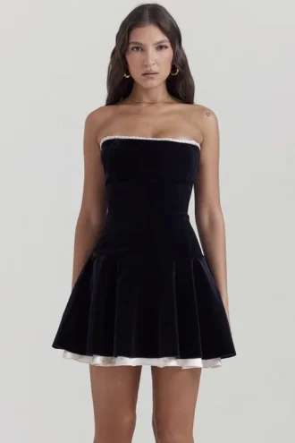 Robe bustier en velours noir Marilla
