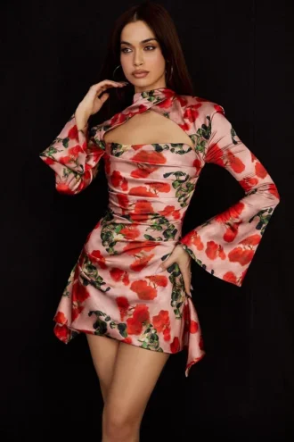 Robe corset drapée à imprimé Toira Rose