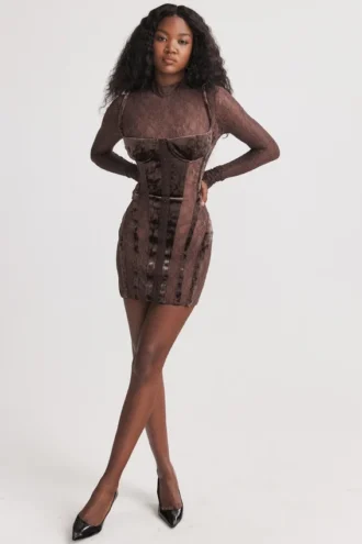Robe corset en velours et dentelle Marica Brown