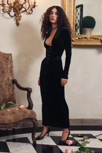 Robe corset en velours noir Arabella