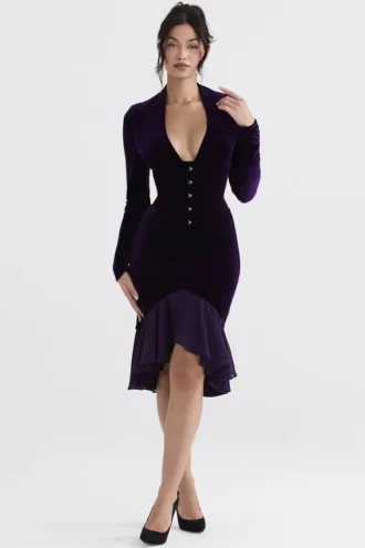 Robe corset en velours violet foncé Dahna