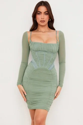 Robe corset froncée Freyja verte