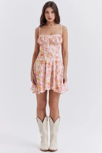 Robe corset à imprimé lavande clair « Alejandra »