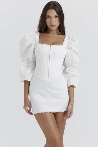 Robe corset à manches bouffantes blanche « Matilda »