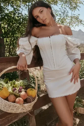Robe corset à manches bouffantes blanche « Matilda »