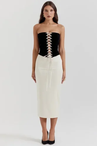 Robe corset sans bretelles Jaina noir et crème vintage