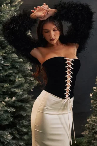 Robe corset sans bretelles Jaina noir et crème vintage