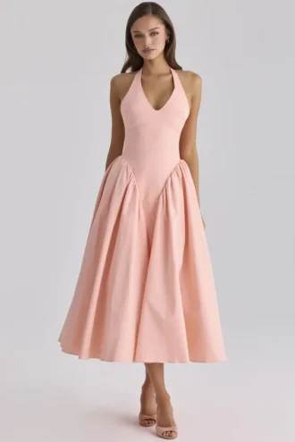 Robe d&rsquo;Été en coton couleur pêche à col licou « Marilyn »