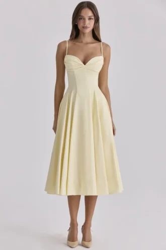 Robe d&rsquo;Été en coton Dahlia Lemon, coupe princesse