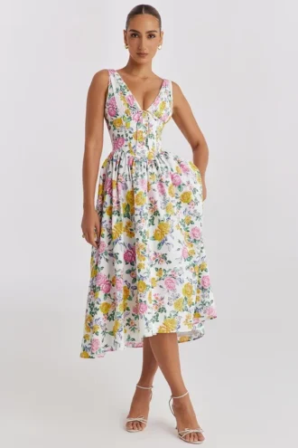 Robe d&rsquo;Été en coton à imprimé roses vintage « Emmelina »