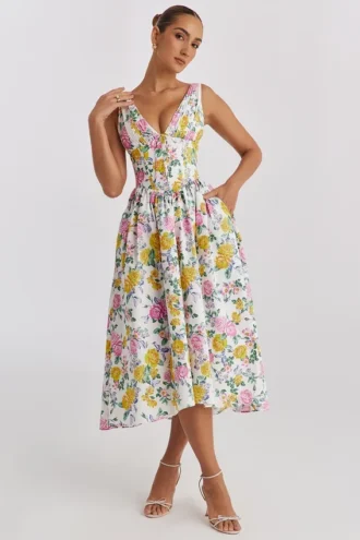 Robe d&rsquo;Été en coton à imprimé roses vintage « Emmelina »