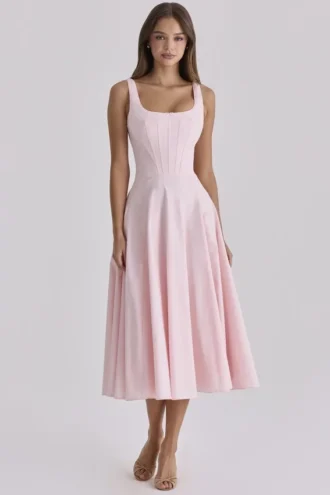 Robe d&rsquo;Été à lacets en coton rose Jaime