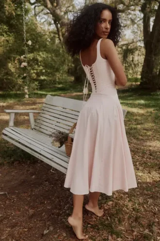 Robe d&rsquo;Été à lacets en coton rose Jaime