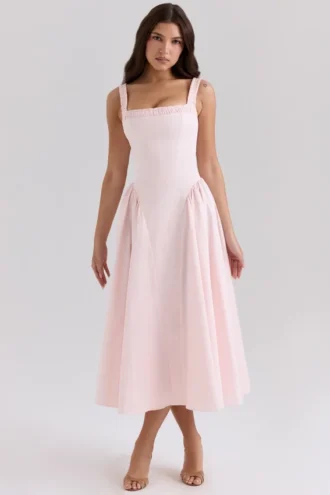 Robe d&rsquo;Été mi-longue en coton stretch rose Dorothy