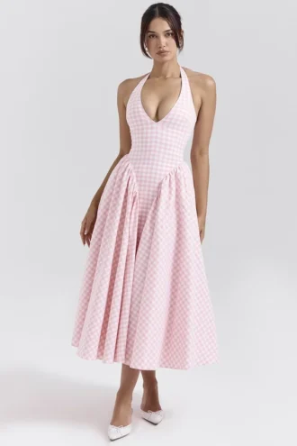 Robe d&rsquo;Été midi à dos nu en vichy Marilyn Strawberry Shortcake