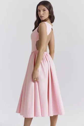 Robe d&rsquo;Été midi en twill rose ballerine « Cindy »