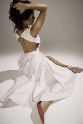 Robe d&rsquo;Été midi en twill rose ballerine « Cindy »