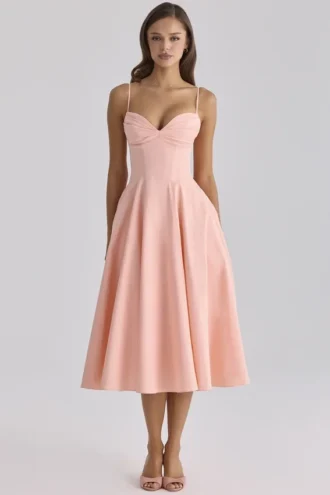 Robe d&rsquo;Été plissée en coton « Dahlia » couleur pêche