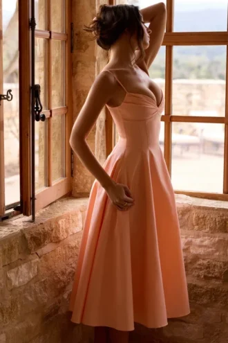 Robe d&rsquo;Été plissée en coton « Dahlia » couleur pêche