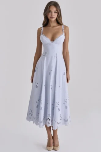 Robe d&rsquo;Été Tatiana en dentelle Bluebell et coton broderie anglaise