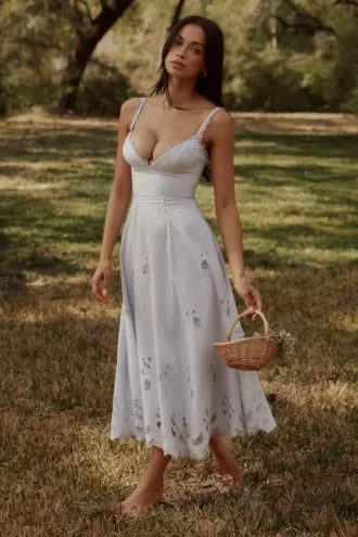 Robe d&rsquo;Été Tatiana en dentelle Bluebell et coton broderie anglaise