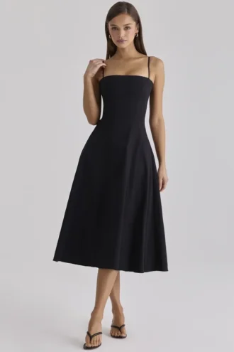 Robe d&rsquo;Été évasée en coton noir « Dolly »