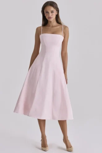 Robe d&rsquo;Été évasée en coton satiné rose Dolly