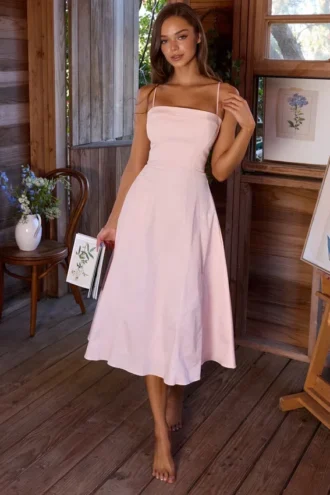 Robe d&rsquo;Été évasée en coton satiné rose Dolly