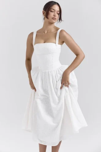 Robe d&rsquo;Été Vivien blanche en broderie anglaise