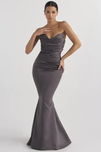 Robe de Soirée bustier en satin Fleur Shadow