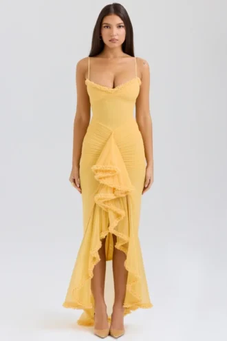 Robe de Soirée Gabbi à volants sur le devant, couleur abricot