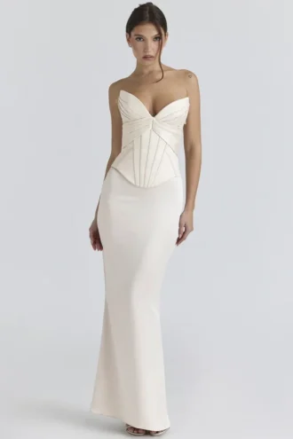 Robe de Soirée longue à corset en satin ivoire « Eve » – Édition limitée