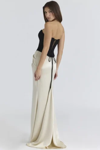 Robe de Soirée longue corset Sorcha noir et champagne