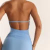 Robe dos nu en maille bleu clair Anura