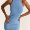 Robe dos nu en maille bleu clair Anura