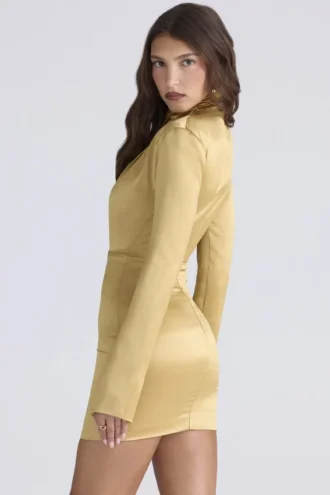 Robe en satin à manches longues Amala Gold