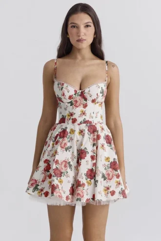 Robe en tulle à imprimé roses italiennes Minimoiselle