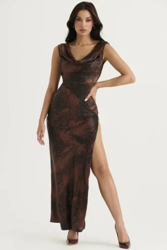 Robe longue Alaina en coupé en biais cuivre antique