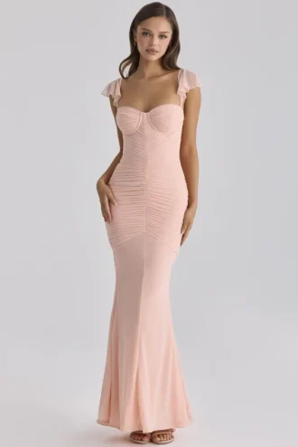Robe longue Antonella en maille pêche