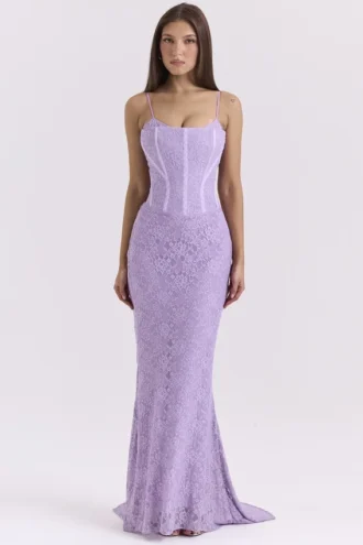 Robe longue à corset en dentelle orchidée Antonina