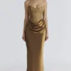 Robe longue corset en satin brocart bronze Aurelia