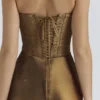 Robe longue corset en satin brocart bronze Aurelia