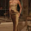 Robe longue corset en satin brocart bronze Aurelia