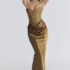 Robe longue corset en satin brocart bronze Aurelia