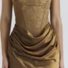 Robe longue corset en satin brocart bronze Aurelia
