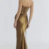 Robe longue corset en satin brocart bronze Aurelia